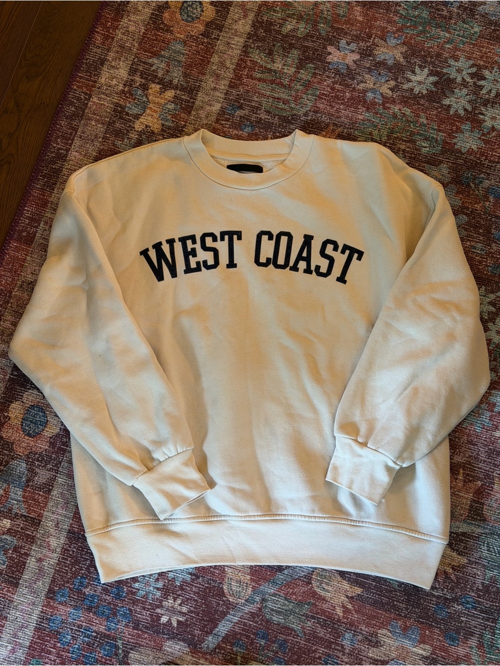 OAK + FORT Cream Crewneck Sweatshirt with Black "WEST COAST" Print